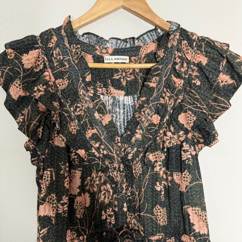 Ulla Johnson | Romina Ruffle Floral Print Dress in Balsam, size 6 - Picture 8 of 16